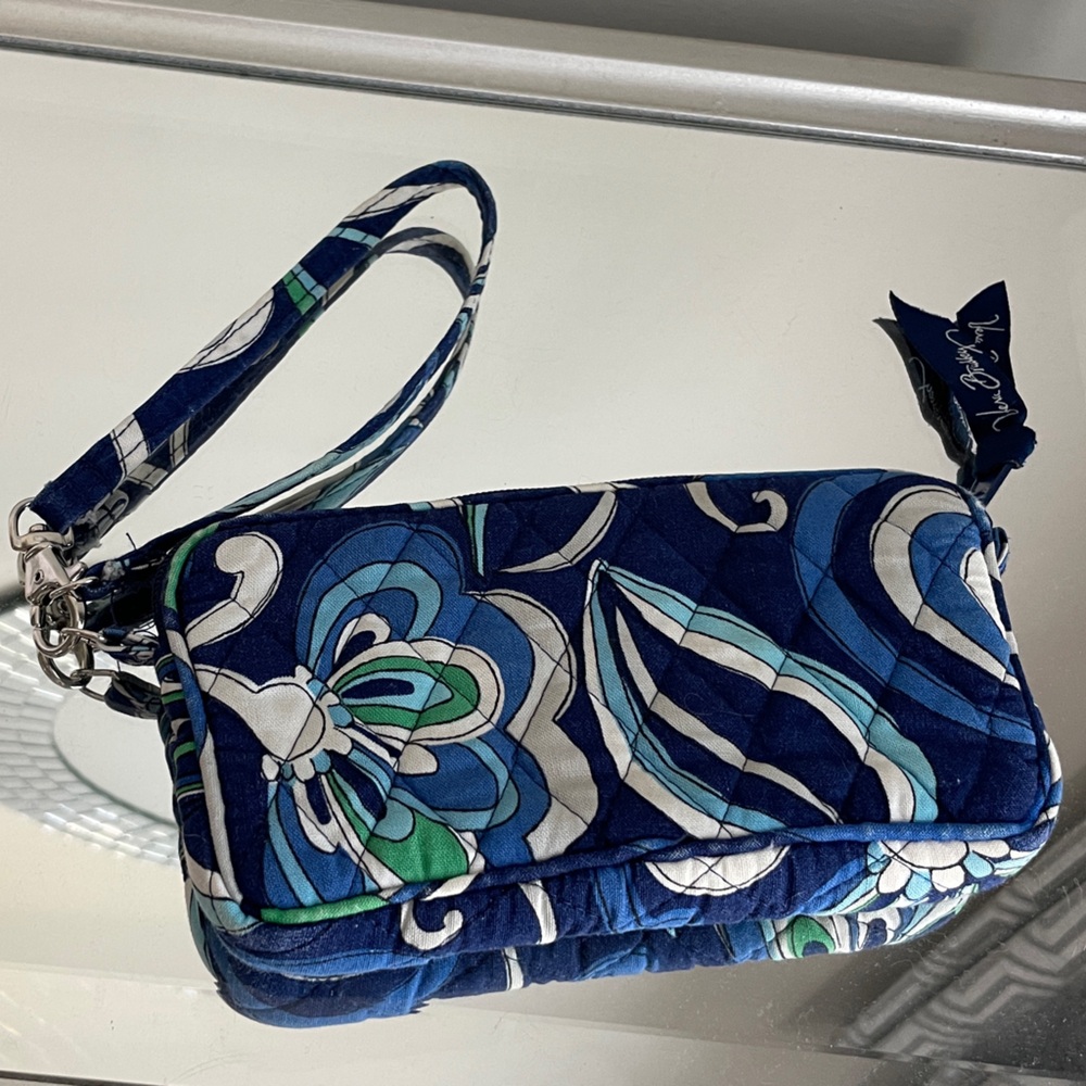 Vera Bradley Navy and Teal Patterned Wristlet